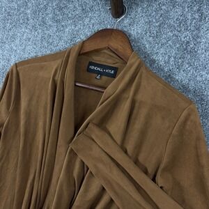 Kendall + Kylie Women's Open Front Drape Faux Suede Brown Cardigan Small